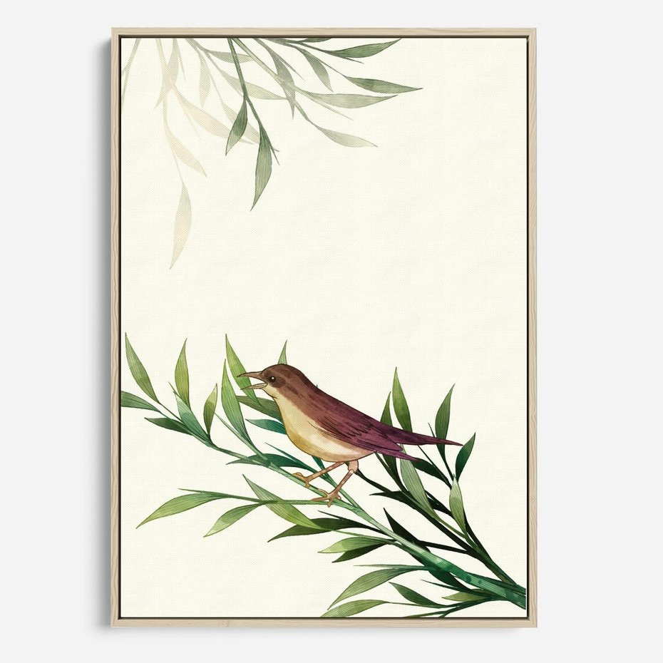 Obraz w ramie 50x70 - Roślinne Nastroje - japońska sztuka, ptak - rama drewno