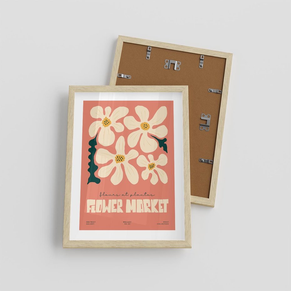 Plakat w ramie 30x40 - Szkicowane Kolorowe Uczucia - kwiatowa kompozycja, minimalizm - rama drewno