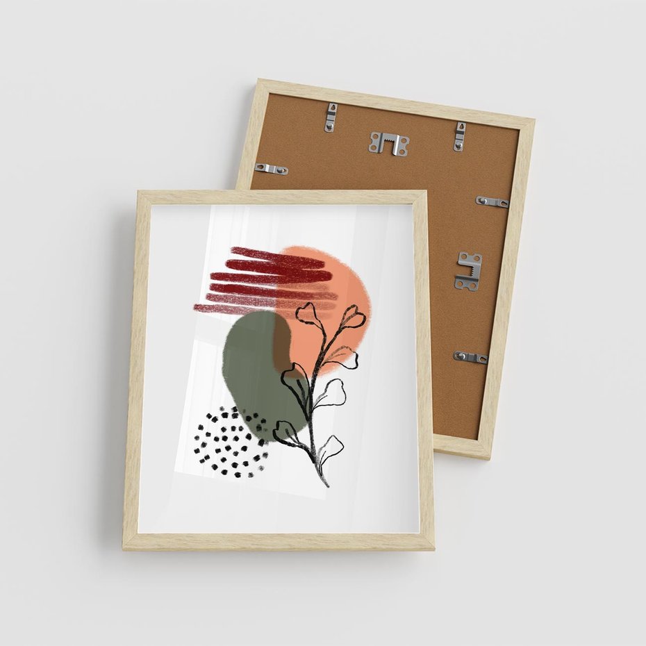 Plakat w ramie 40x50 - Przenikające Widzenia - abstrakcyjna sztuka, liście - rama drewno