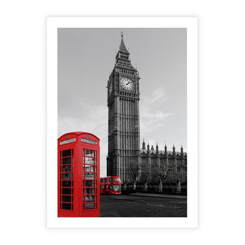 Plakat bez ramy 21x30 - Budka telefoniczna przed Big Benem - budka, Londyn