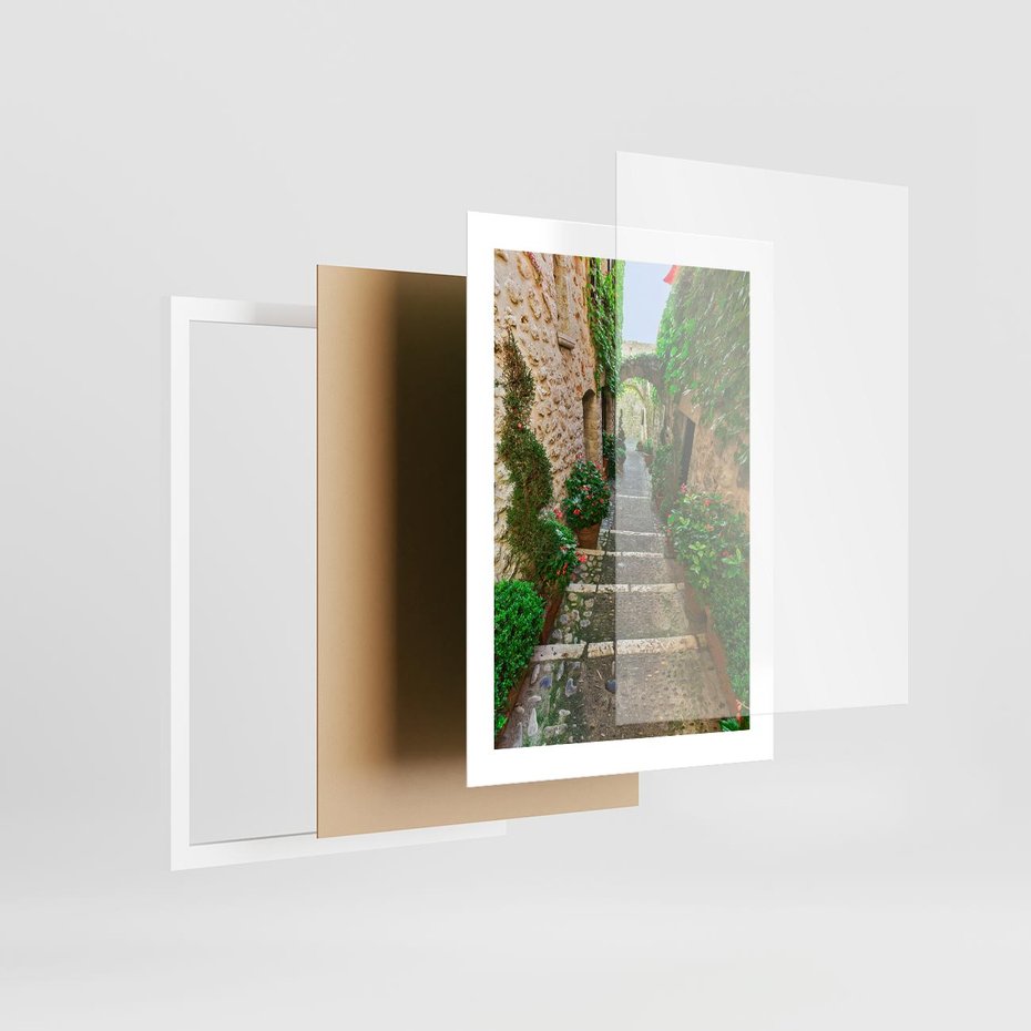 Plakat w ramie 30x40 - Magiczna podróż w głąb miasta - uliczka, perspektywa - rama biała