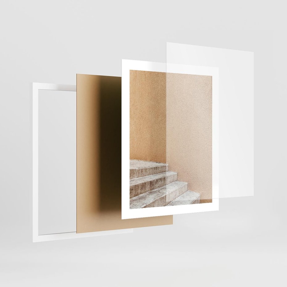 Plakat w ramie 40x50 - Schod w Beżu - schody, minimalizm - rama biała