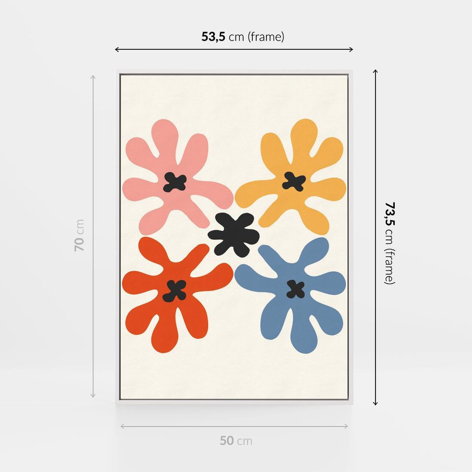 Obraz w ramie 50x70 - Taniec Akwareli - abstrakcyjne wielokolorowe kwiaty, minimalizm - rama biała