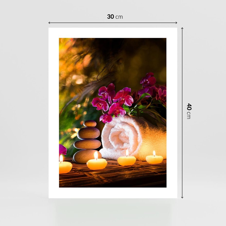 Plakat bez ramy 30x40 - Relaksujące spa z płonącymi świecami - spa, świece