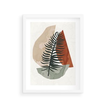 Plakat w ramie 50x70 - Czarna Palma w Brązowej Abstrakcji - grafika, akwarela - rama biała