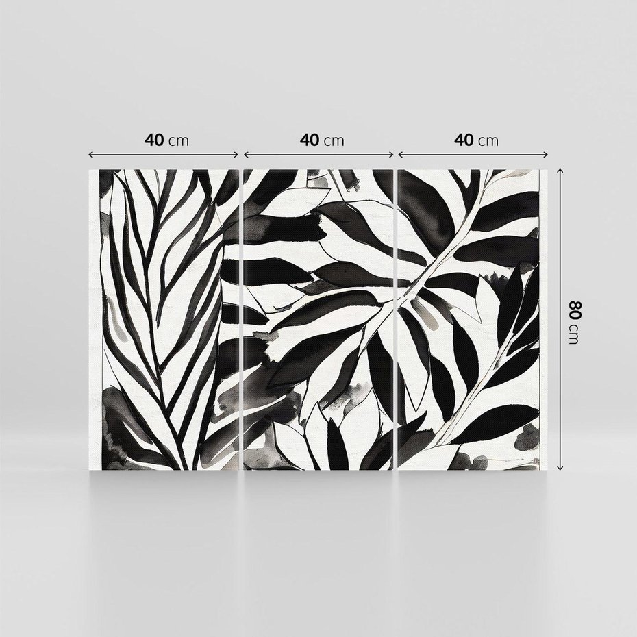 Obraz na płótnie 120x80 - Czarne Liście - akwarelowy obraz, czarno biały