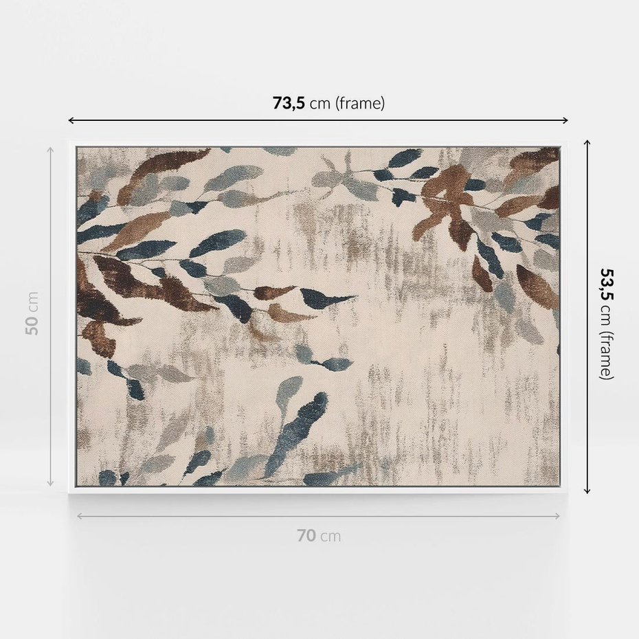 Obraz w ramie 70x50 - Refleksje liściowych barw - abstrakcyjne kształty, przypominają liście - rama biała