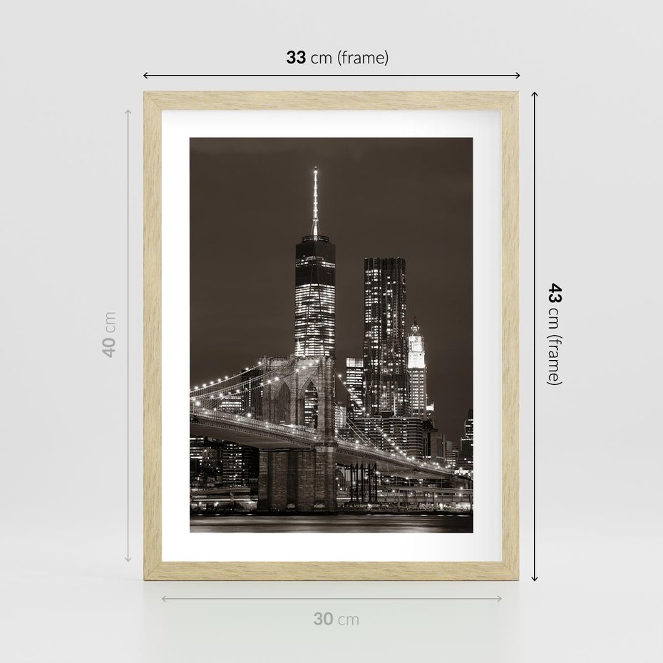 Plakat w ramie 30x40 - Magia miasta nocą - miasto, noc - rama drewno