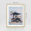 Plakat w ramie 40x50 - Plażowa Kolorystyka: Budka Ratownika w Pastelach - pastelowa budka ratownika, plaża Miami - rama drewno