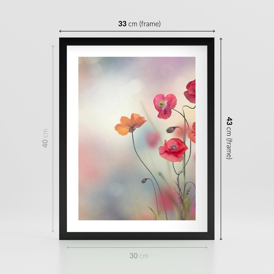 Plakat w ramie 30x40 - Urok natury - kwiaty, akwarela - rama czarna