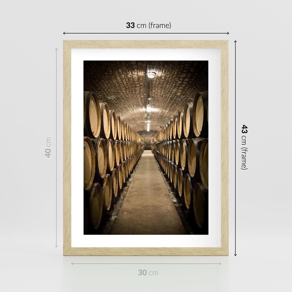 Plakat w ramie 30x40 - Winniczka - winnica, beczki - rama drewno