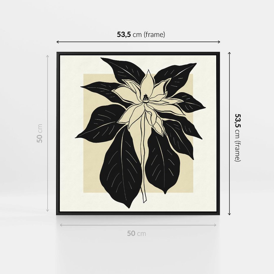 Obraz w ramie 50x50 - Melancholia przerywanych linii - wiaty, typografia - rama czarna