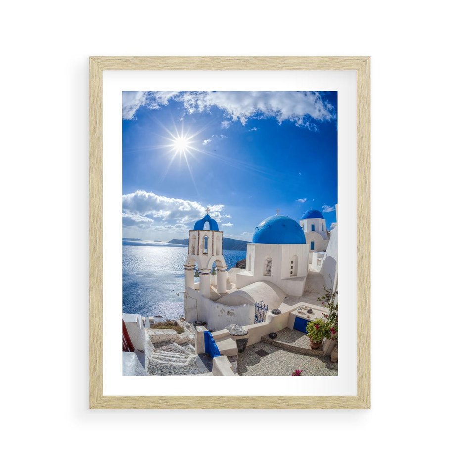 Plakat w ramie 40x50 - Uroki Santorini we Włoszech - Santorini, Włochy - rama drewno