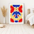 Obraz w ramie 50x70 - Eklektyczny Majestat - wyrazista grafika, mocne kolory czerwień niebieski żółty - rama biała