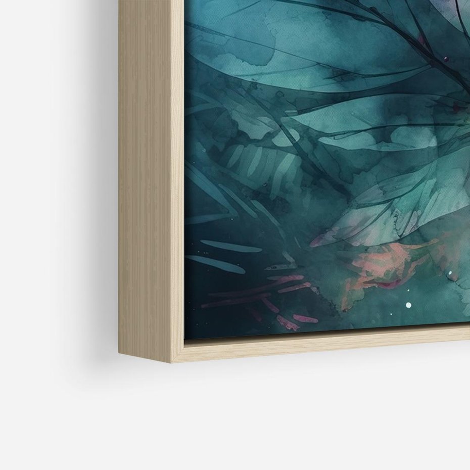 Obraz w ramie 100x70 - Subtelne Zielone - pastelowe zielone liście, róż - rama drewno