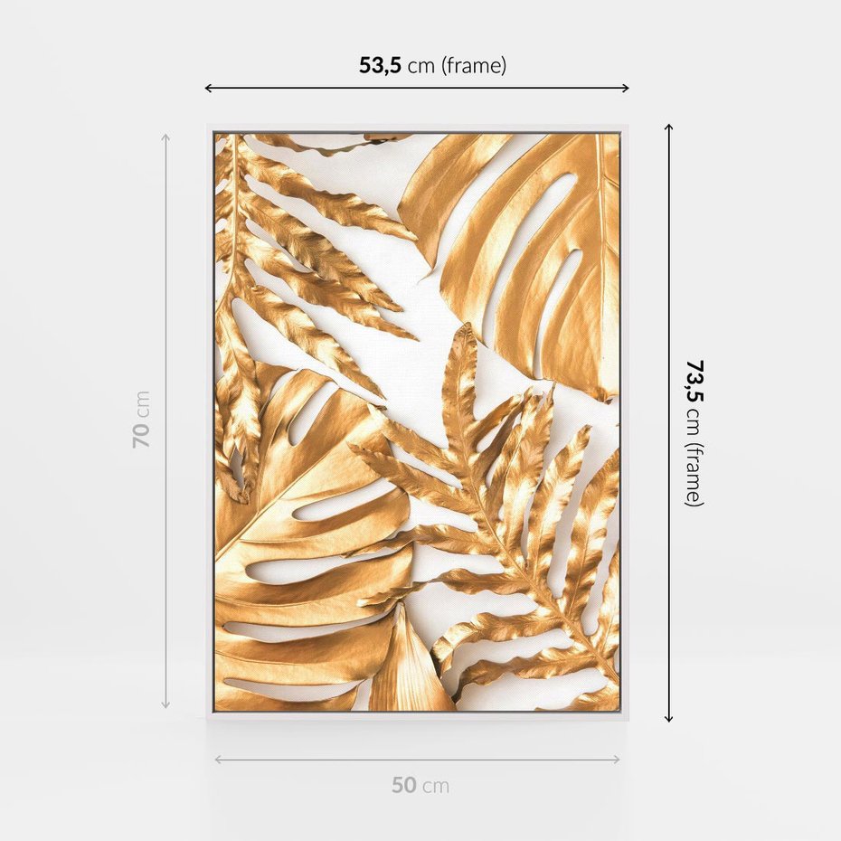 Obraz w ramie 50x70 - Monstera Złote Liście - monstera, złote - rama biała