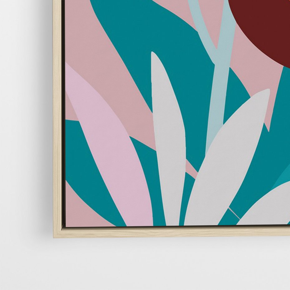 Obraz w ramie 50x70 - Symfonia Kwiatów - abstrakcyjna kompozycja kwiatowych form, kolor zgaszone - rama drewno