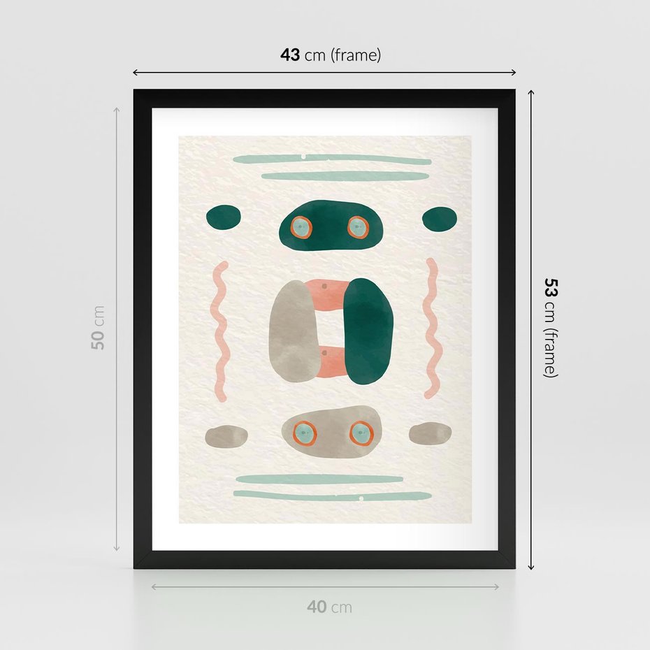 Plakat w ramie 40x50 - Tańczące Kształty Natury - przypadkowe abstrakcyjne wzory, pomarańczowy i zielony - rama czarna