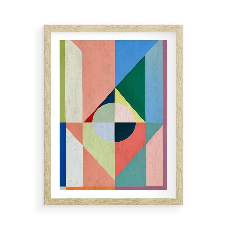 Plakat w ramie 50x70 - Księga Kolorowych Wizji - różne geometryczne formy, koła - rama drewno
