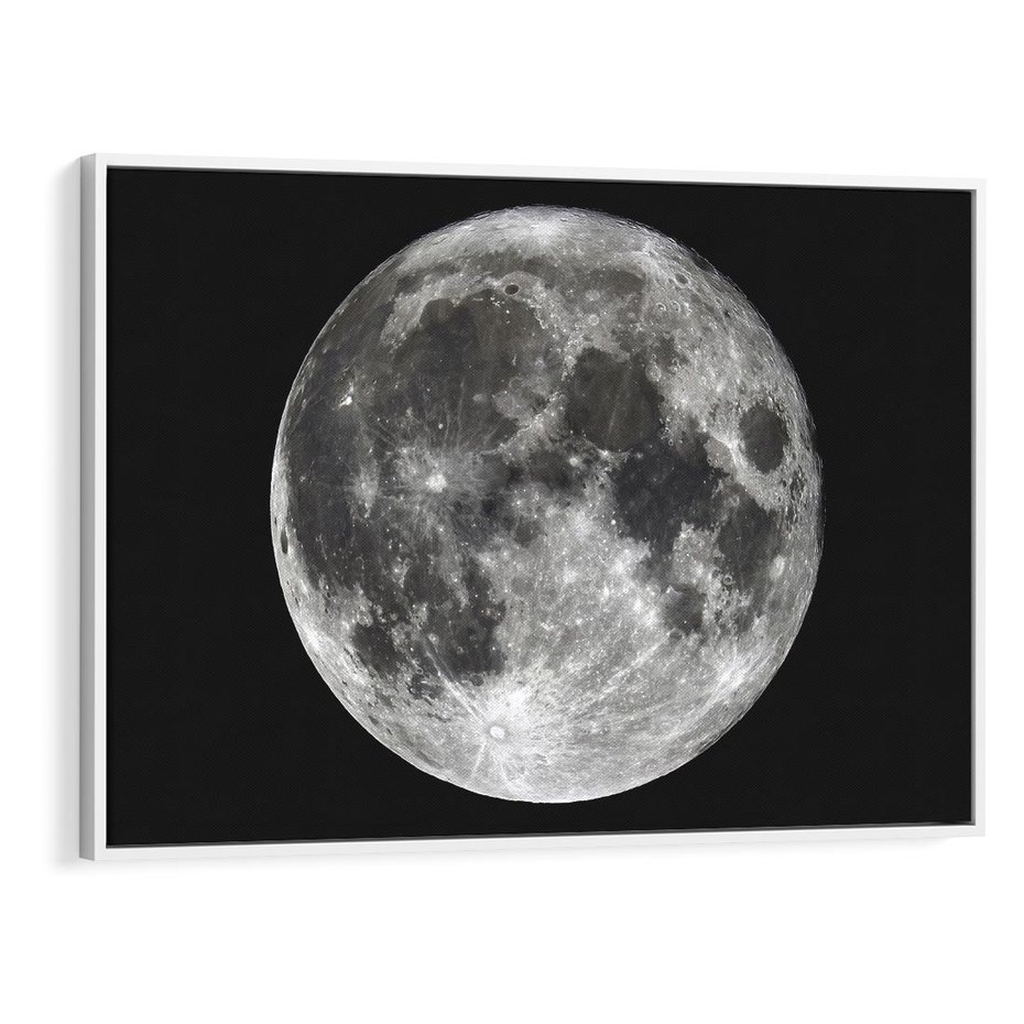 Obraz w ramie 100x70 - Księżycowa Aura - zdjęcie, ogromny księżyc na czarnym tle - rama biała