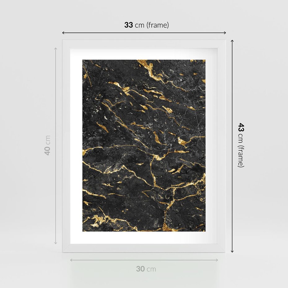 Plakat w ramie 30x40 - Egzotyczny Blask - marmur, złoto - rama biała