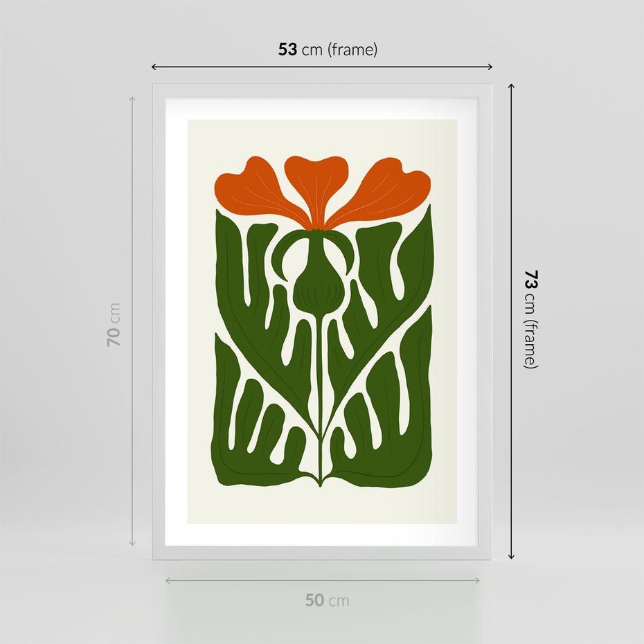 Plakat w ramie 50x70 - Minimalistyczny Urok Kwiatu - kwiat, sztuka nowoczesna - rama biała