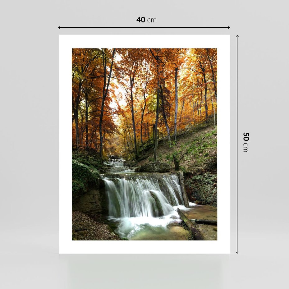 Plakat bez ramy 40x50 - Jesienny wodospad w lesie - wodospad, las