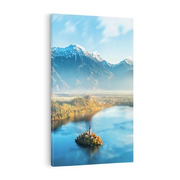 Obraz na płótnie 70x100 - Zamek pośrodku jeziora - jezioro, góry