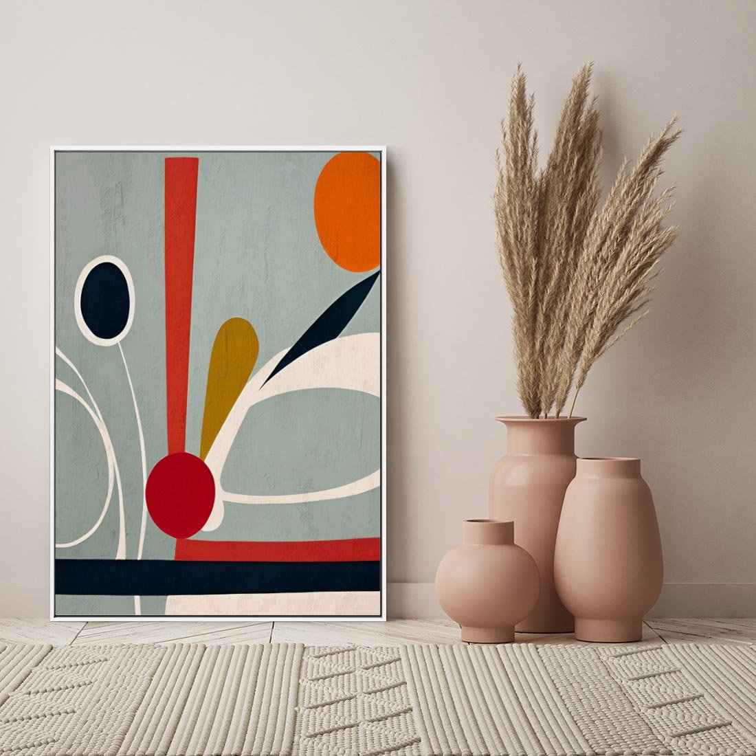 Obraz w ramie 70x100 - Harmonia Kolorowych Impulsów - abstrakcyjny obraz olejny, dziwne formy - rama biała