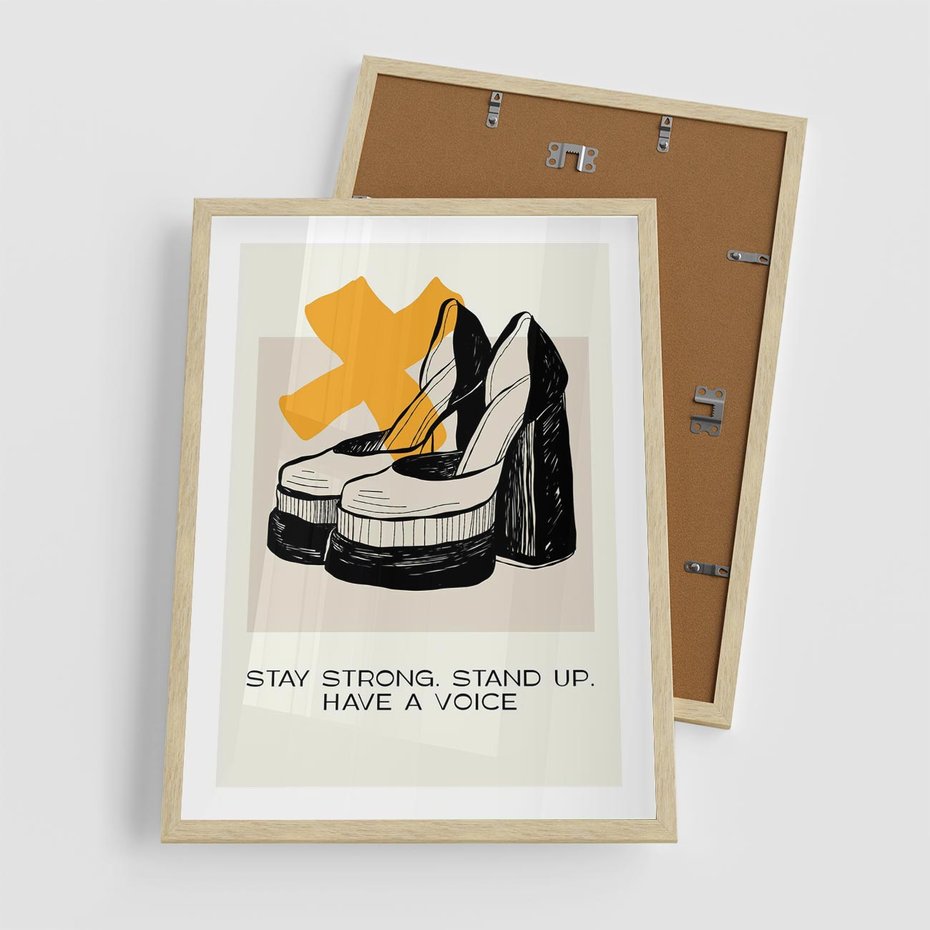 Plakat w ramie 50x70 - Kobiece Obcasy - plakat, minimalizm - rama drewno
