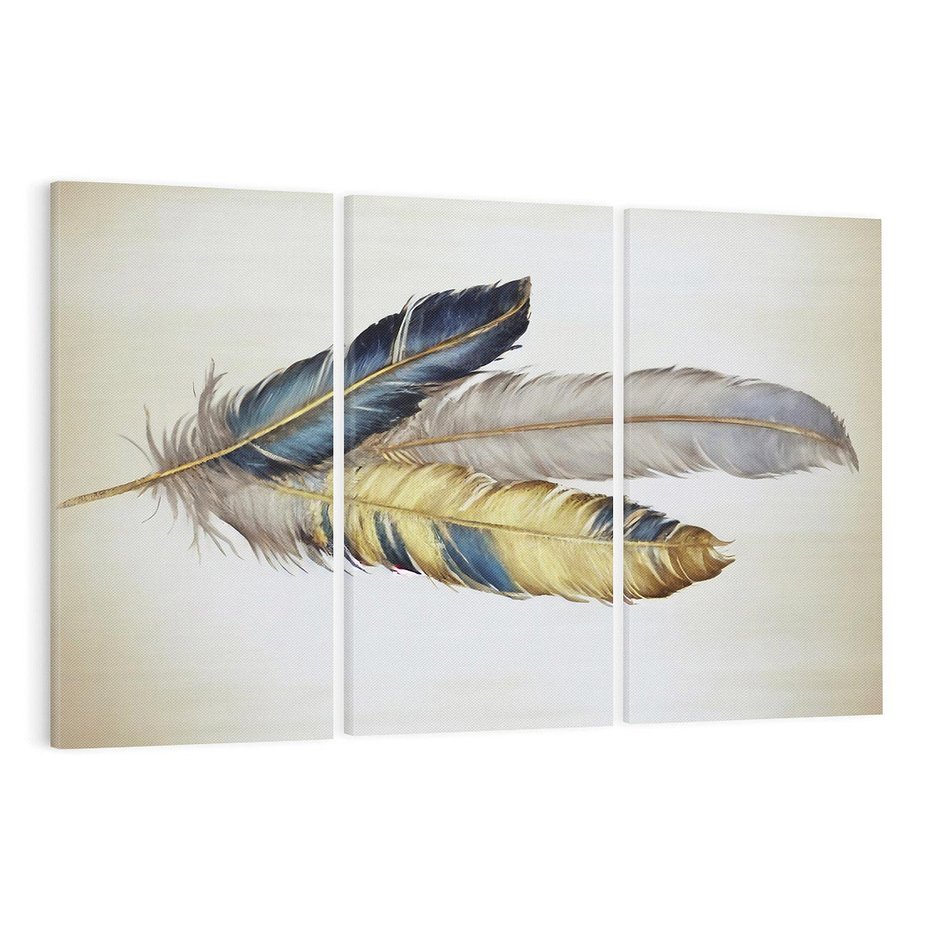 Obraz na płótnie 120x80 - Granatowo-Złote Pióra - sztuka, granatowe i złote pióra