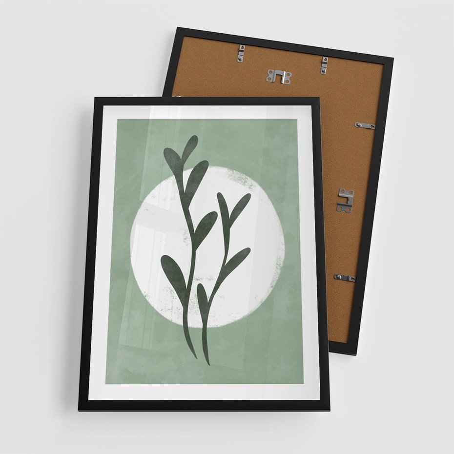 Plakat w ramie 50x70 - Kształty Zielonego Ukojenia - zielony plakat, roślinne motywy - rama czarna