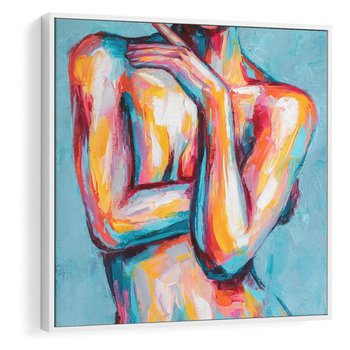 Obraz w ramie 80x80 - Nagie Natchnienie - obraz olejny, naga kobieta - rama biała