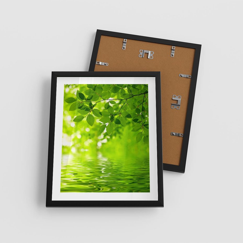 Plakat w ramie 40x50 - Liście w Wodzie - liście, woda - rama czarna