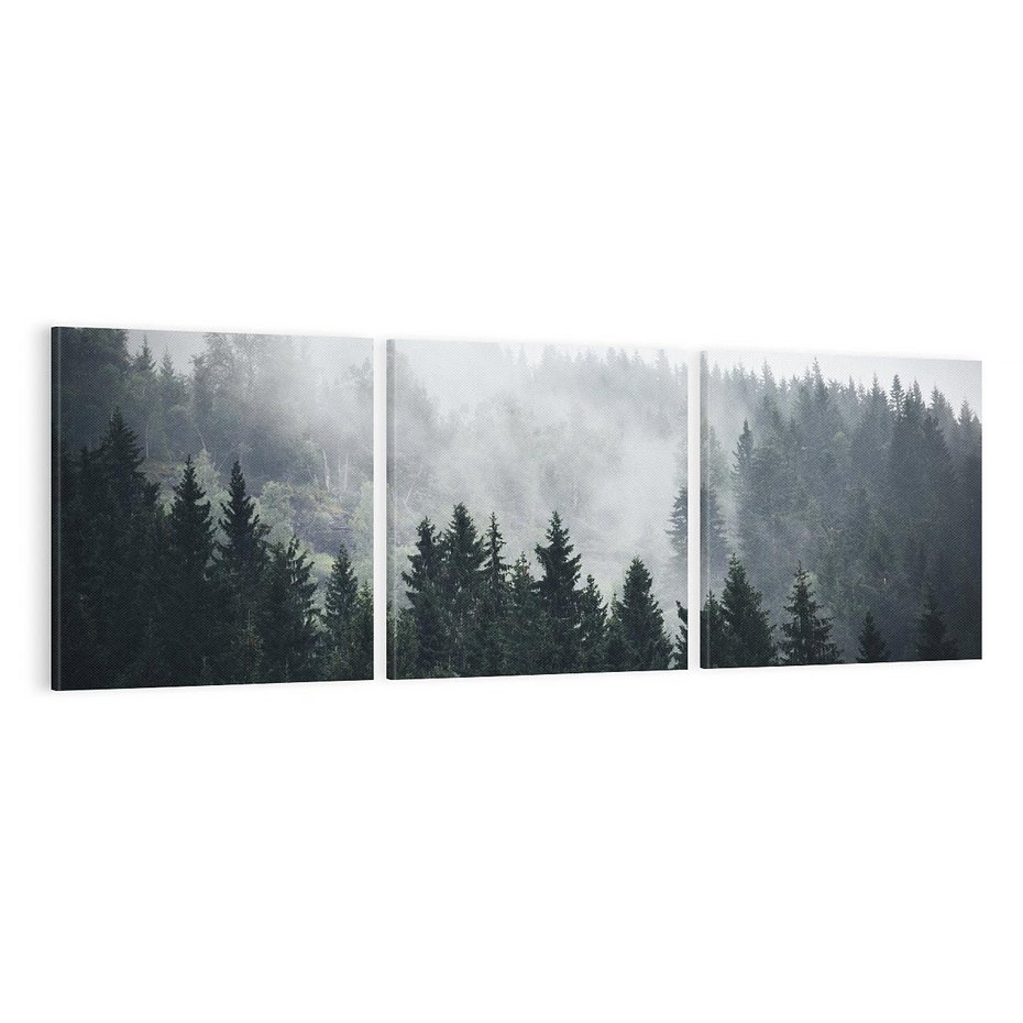 Obraz na płótnie 150x50 - Las w górach: mistyczna mgła - las, góry