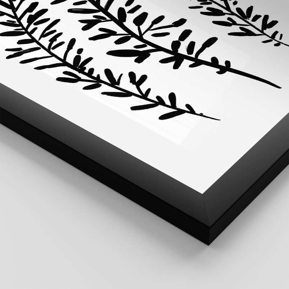 Plakat w ramie 50x70 - Spokojne Wiatrem Uginane - szkic, czarno biały - rama czarna