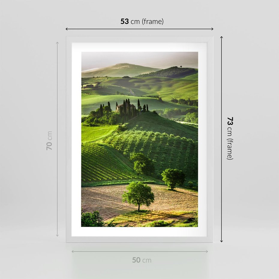 Plakat w ramie 50x70 - Pejzaż Widoczek - widoczek, pejzaż - rama biała