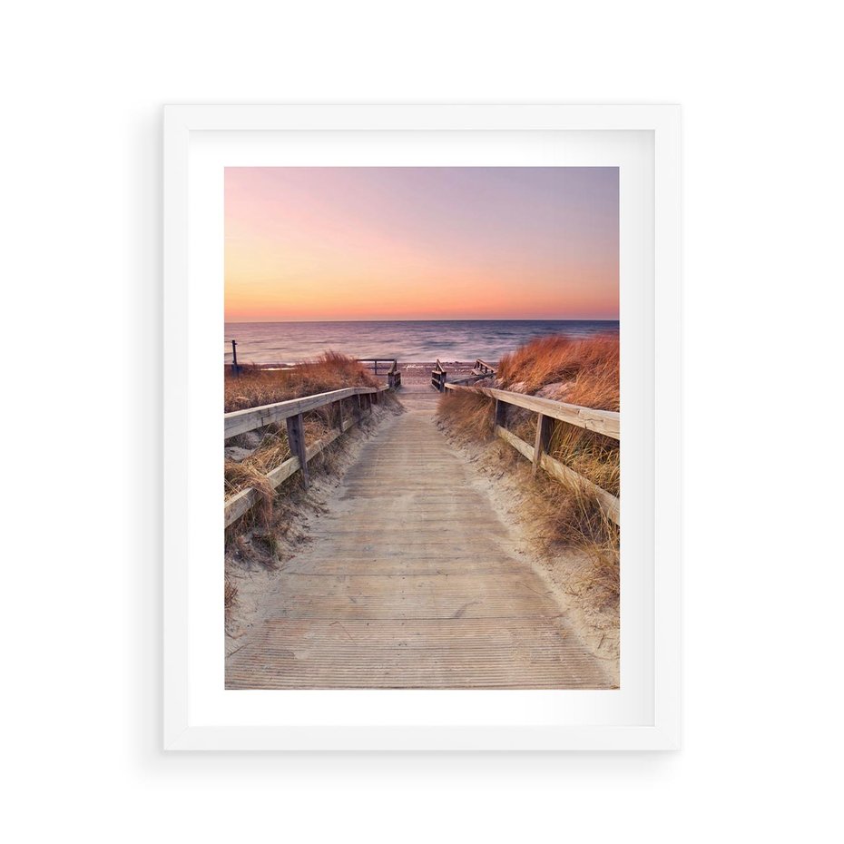 Plakat w ramie 40x50 - Spacer Wśród Przyboju - dróżka, morze - rama biała