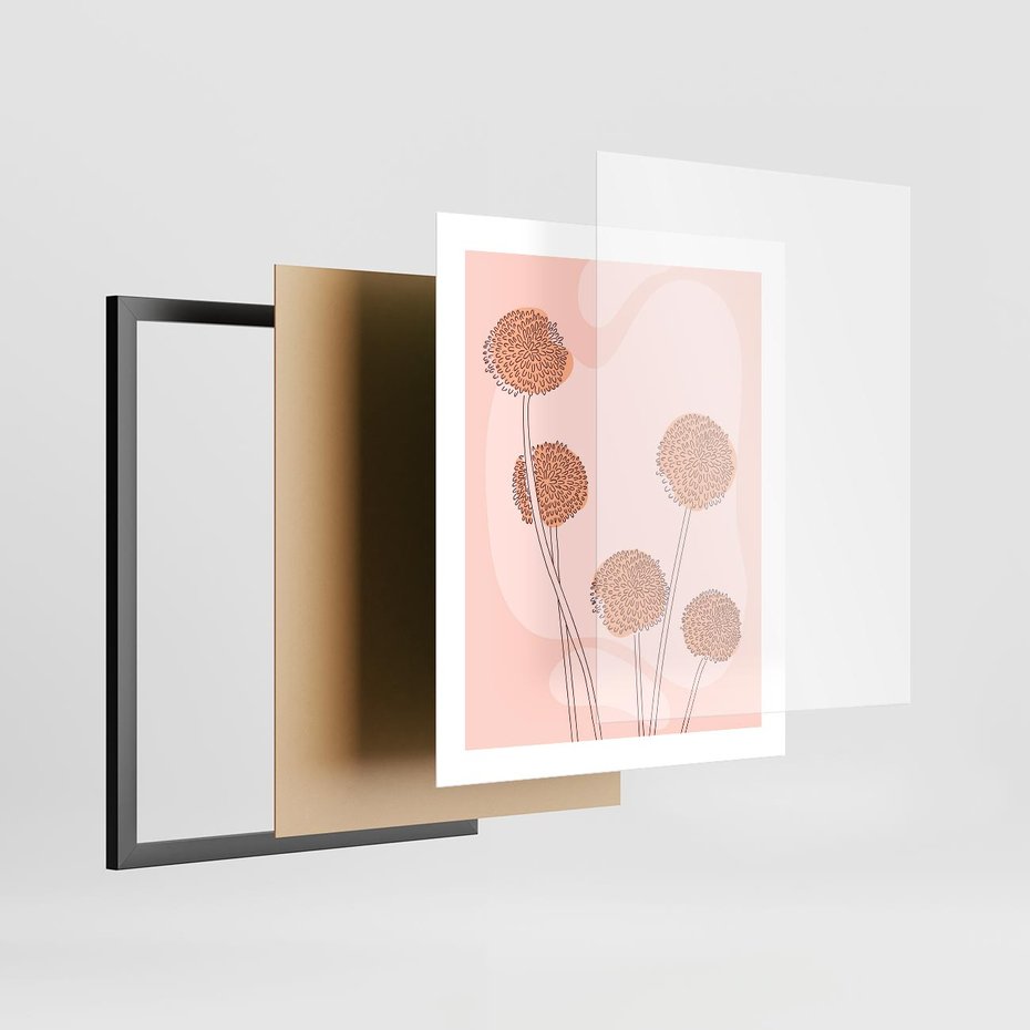 Plakat w ramie 40x50 - Rozkwitające Emocje - minimalistyczny plakat, pudrowe kwiaty - rama czarna