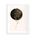 Plakat w ramie 50x70 - Złoty Liść na Czarnej Plamie - grafika, złoty liść - rama biała