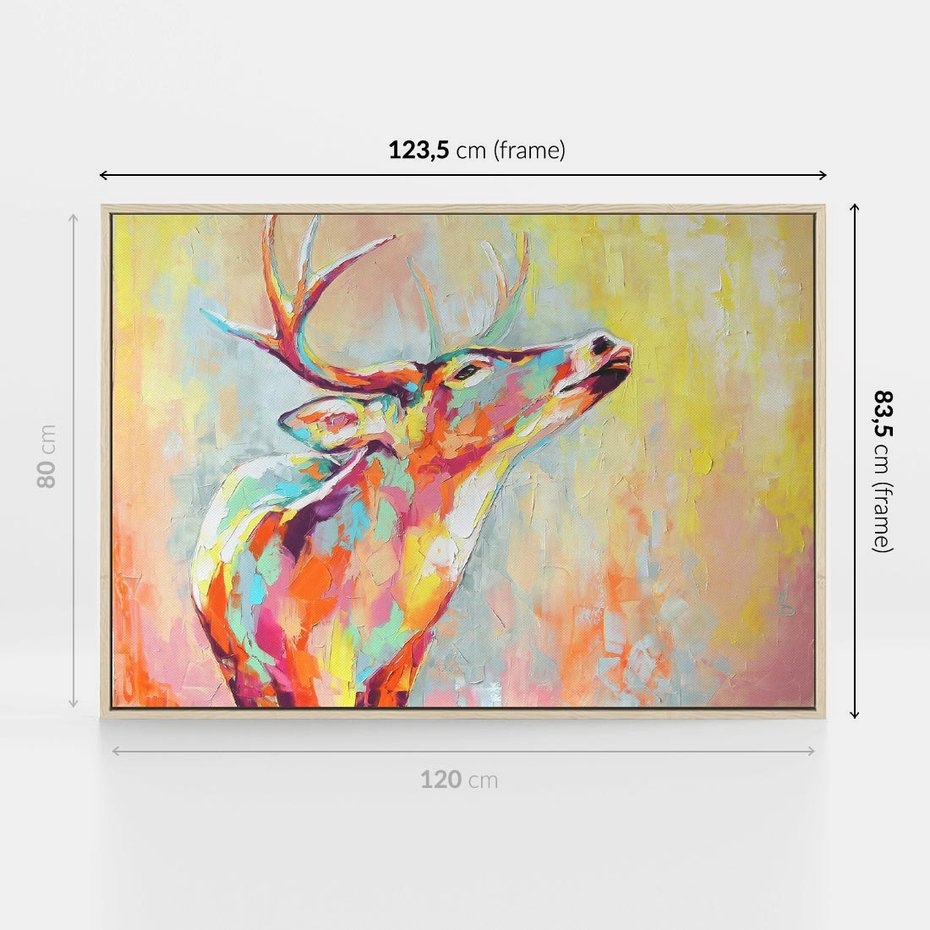 Obraz w ramie 120x80 - Impresje snów malarza - kolorowy olejny obraz, jeleń ryczący na rykowisku - rama drewno