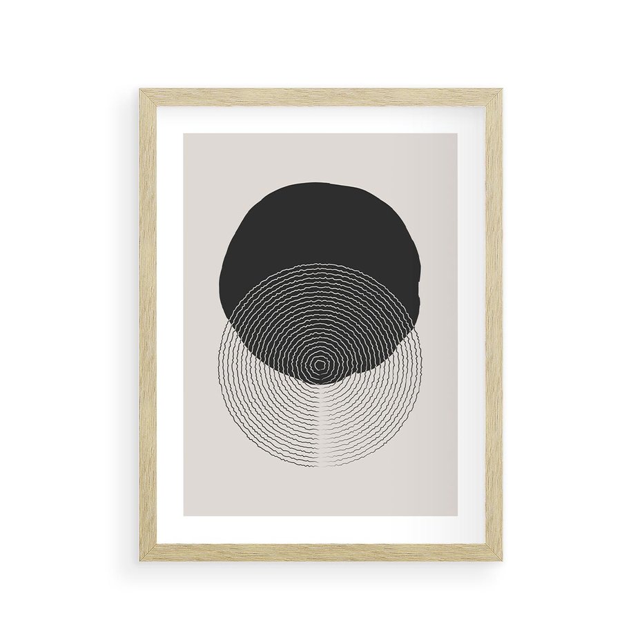 Plakat w ramie 30x40 - Boho Przenikanie Uroku - abstrakcyjna kompozycja, okręgi - rama drewno
