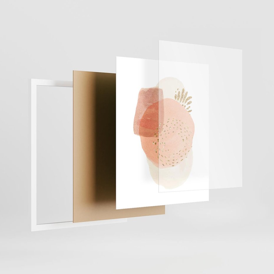 Plakat w ramie 40x50 - Migotliwe Kształty i Plamy - abstrakcyjne akwarelowe plamy, minimalizm - rama biała
