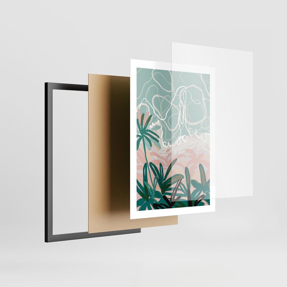 Plakat w ramie 50x70 - Rajski Stan - pastelowy krajobraz, nowoczesny plakat - rama czarna