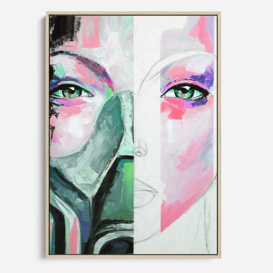 Obraz w ramie 70x100 - Niezakończona Piękność - abstrakcyjny obraz olejny, portret kobiety - rama drewno