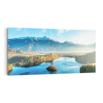 Obraz na płótnie 120x60 - Zamek pośrodku jeziora - jezioro, góry