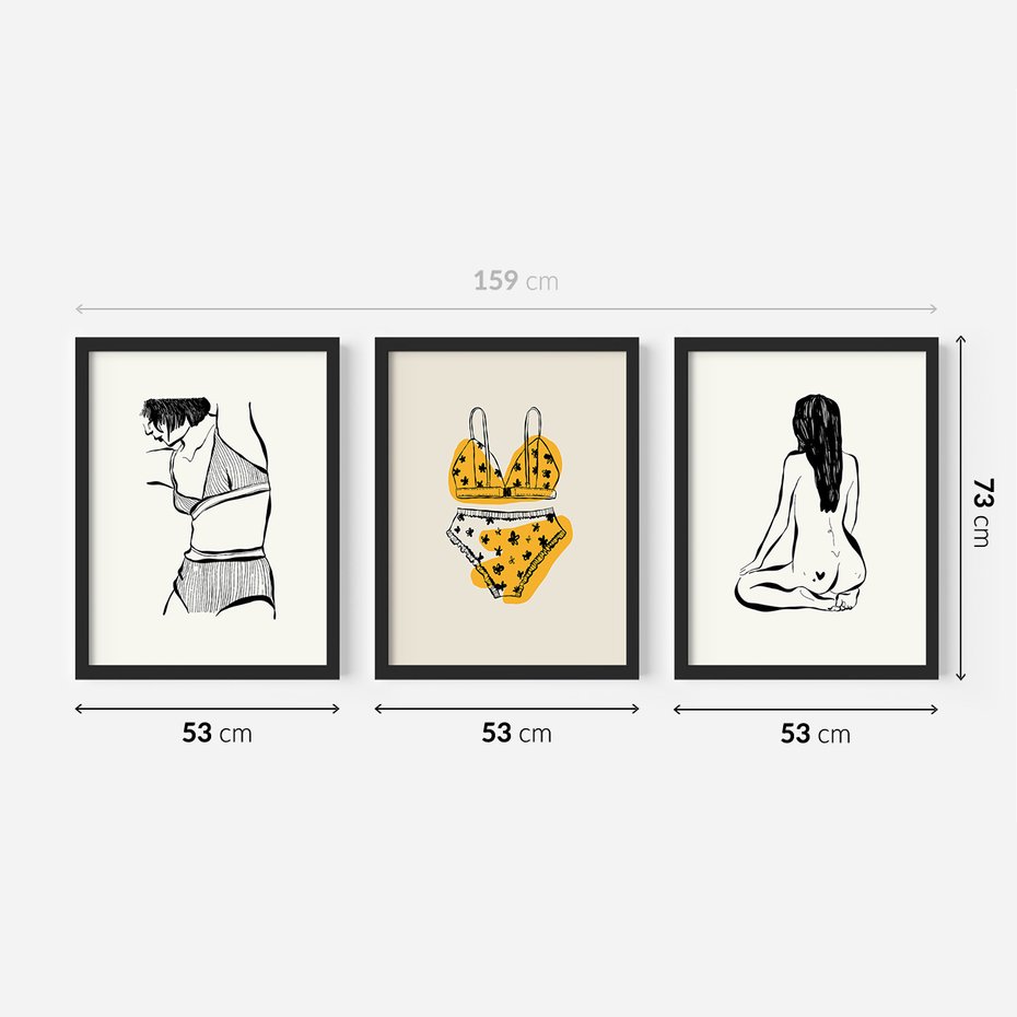 Zestaw obrazy w ramie 50x70 galeria - Kobiece, plakaty, bielizna, garderoba - rama czarna