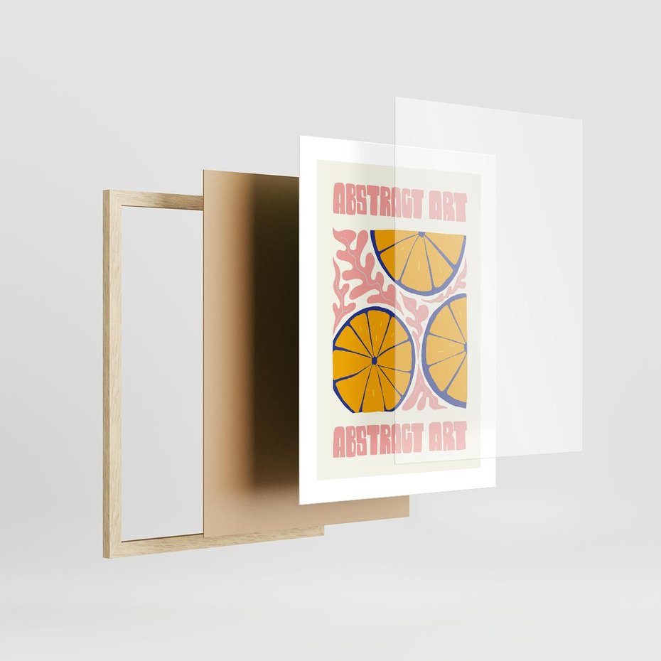 Plakat w ramie 30x40 - Podróżne Wizje - typografia, cytryny - rama drewno