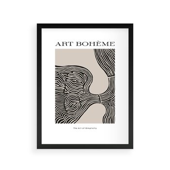 Plakat w ramie 40x50 - Wewnętrzne Zagadki Kształtów - sztuka minimalizmu, biało czarna rycina - rama czarna