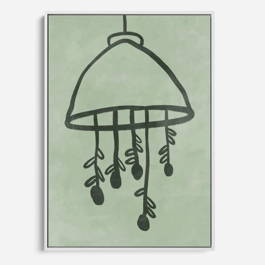 Obraz w ramie 70x100 - Zieleń Inspirującego Spokoju - plakat z abstrakcyjną zieloną lampą, skandynawski design - rama biała